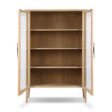 Traditional design defines this light-finished oak cabinet. Simple, clean side panels highlight a softly curved bottom frame. Steel handles in a copper patina finish add a unique touch.As fans of wabi sabi design at Amethyst, we love the nature inspired Gates Cabinet - Light Natural Oak Veneer. Amethyst Home provides interior design, new home construction design consulting, vintage area rugs, and lighting in the Miami metro area.