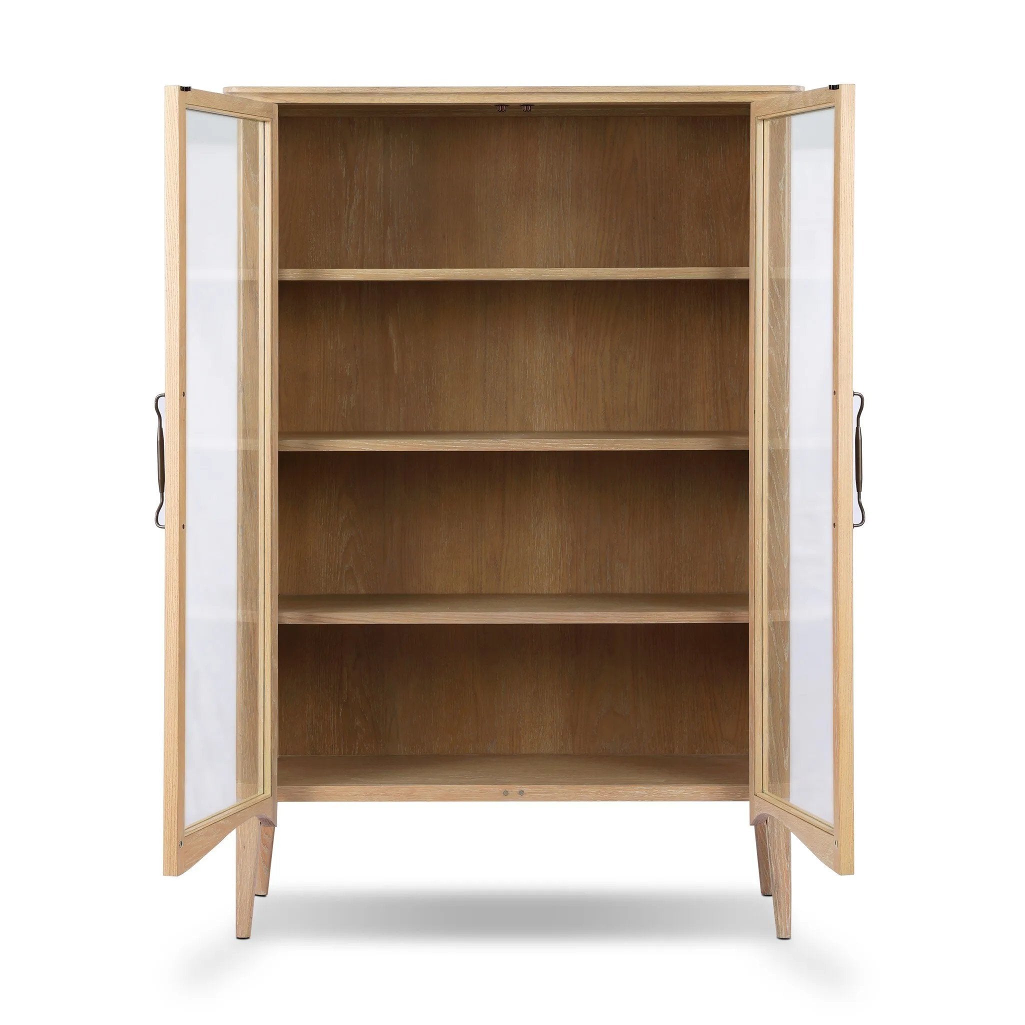Traditional design defines this light-finished oak cabinet. Simple, clean side panels highlight a softly curved bottom frame. Steel handles in a copper patina finish add a unique touch.As fans of wabi sabi design at Amethyst, we love the nature inspired Gates Cabinet - Light Natural Oak Veneer. Amethyst Home provides interior design, new home construction design consulting, vintage area rugs, and lighting in the Miami metro area.