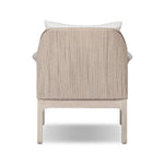 Dove-grey teak with a washed finish, linen-like upholstery and a braided woven seatback blend together for a monochromatic look on this outdoor chair. The slightly sun-aged look comes together for a style that evokes coastal vibes. Cover or store inside during inclement weather or when not in use. Amethyst Home provides interior design, new home construction design consulting, vintage area rugs, and lighting in the Charlotte metro area.
