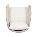 Dove-grey teak with a washed finish, linen-like upholstery and a braided woven seatback blend together for a monochromatic look on this outdoor chair. The slightly sun-aged look comes together for a style that evokes coastal vibes. Cover or store inside during inclement weather or when not in use. Amethyst Home provides interior design, new home construction design consulting, vintage area rugs, and lighting in the Laguna Beach metro area.