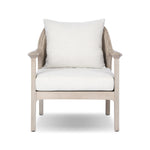 Dove-grey teak with a washed finish, linen-like upholstery and a braided woven seatback blend together for a monochromatic look on this outdoor chair. The slightly sun-aged look comes together for a style that evokes coastal vibes. Cover or store inside during inclement weather or when not in use. Amethyst Home provides interior design, new home construction design consulting, vintage area rugs, and lighting in the Newport Beach metro area.