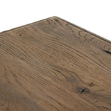 Made from weathered oak, simple lines and a light, rustic finish play up the natural beauty of this double pedestal dining table Amethyst Home provides interior design, new home construction design consulting, vintage area rugs, and lighting in the Newport Beach metro area.
