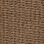 This outdoor dining chair takes inspiration from classic French bistro-style chairs, featuring a distinctive metal collar detail on the arms. The woven seatback comes together in a diamond pattern, finished with a cream-colored seat cushion. Cover or store inside during inclement weather and when not in use. Amethyst Home provides interior design, new home construction design consulting, vintage area rugs, and lighting in the Calabasas metro area.