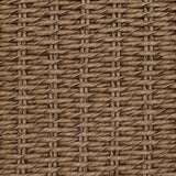This outdoor dining chair takes inspiration from classic French bistro-style chairs, featuring a distinctive metal collar detail on the arms. The woven seatback comes together in a diamond pattern, finished with a cream-colored seat cushion. Cover or store inside during inclement weather and when not in use. Amethyst Home provides interior design, new home construction design consulting, vintage area rugs, and lighting in the Calabasas metro area.