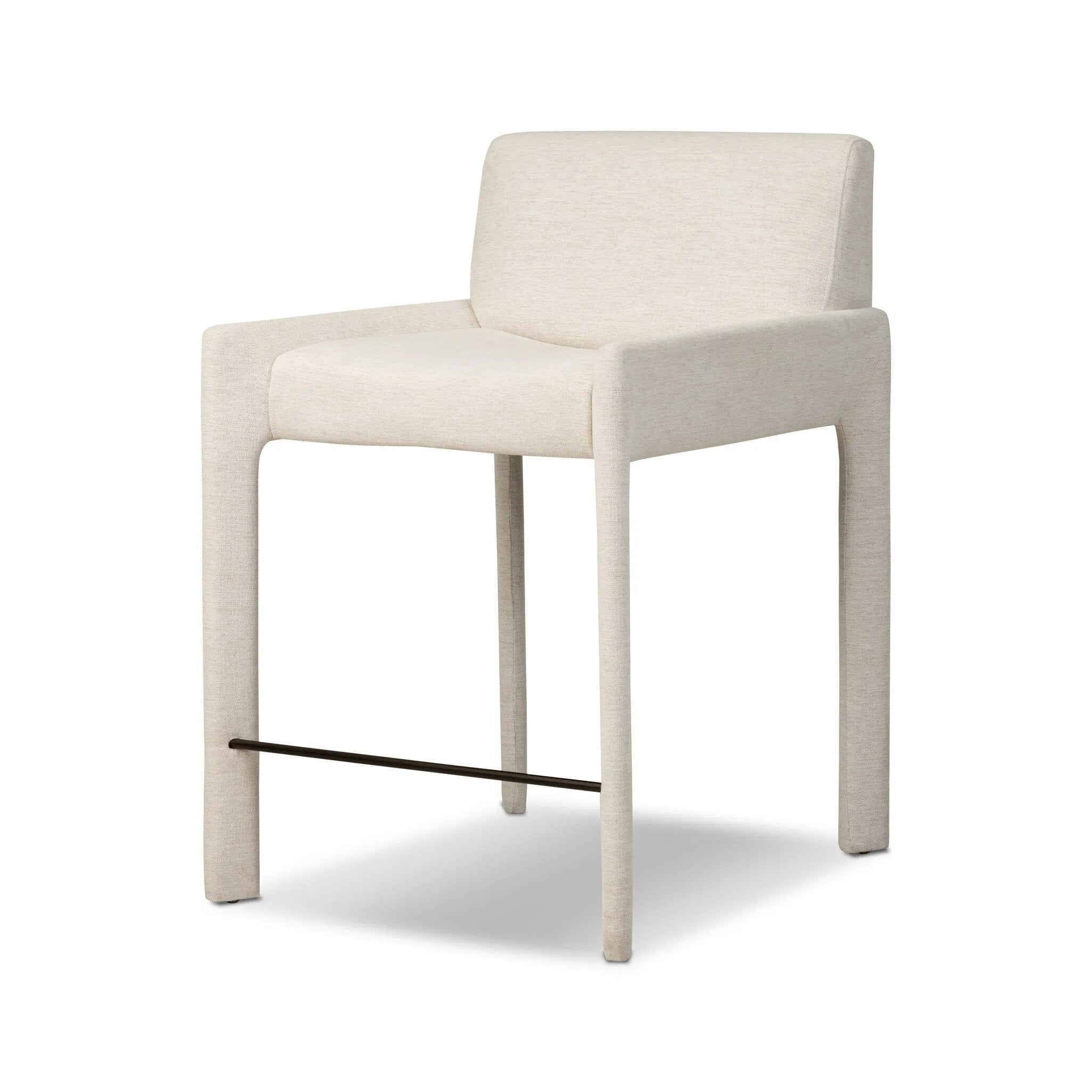 A bold design inspired by Italian modernism. Made from Crypton® performance fabric, with a wide format that contrasts slimmer chamfered legs and a thin metal footrest. The result: A beautiful balance of scale, perfectly sized for the counter. Amethyst Home provides interior design, new home construction design consulting, vintage area rugs, and lighting in the Alpharetta metro area.