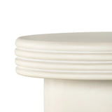 Statuesque and streamlined, an outdoor end table is crafted of smooth solid concrete and detailed with ribbed edging on top. Cover or store indoors during inclement weather and when not in use.As enthusiasts of wabi sabi design at Amethyst, we love the warm modern inspired Grecia Outdoor End Table. Amethyst Home provides interior design, new home construction design consulting, vintage area rugs, and lighting in the Houston metro area.