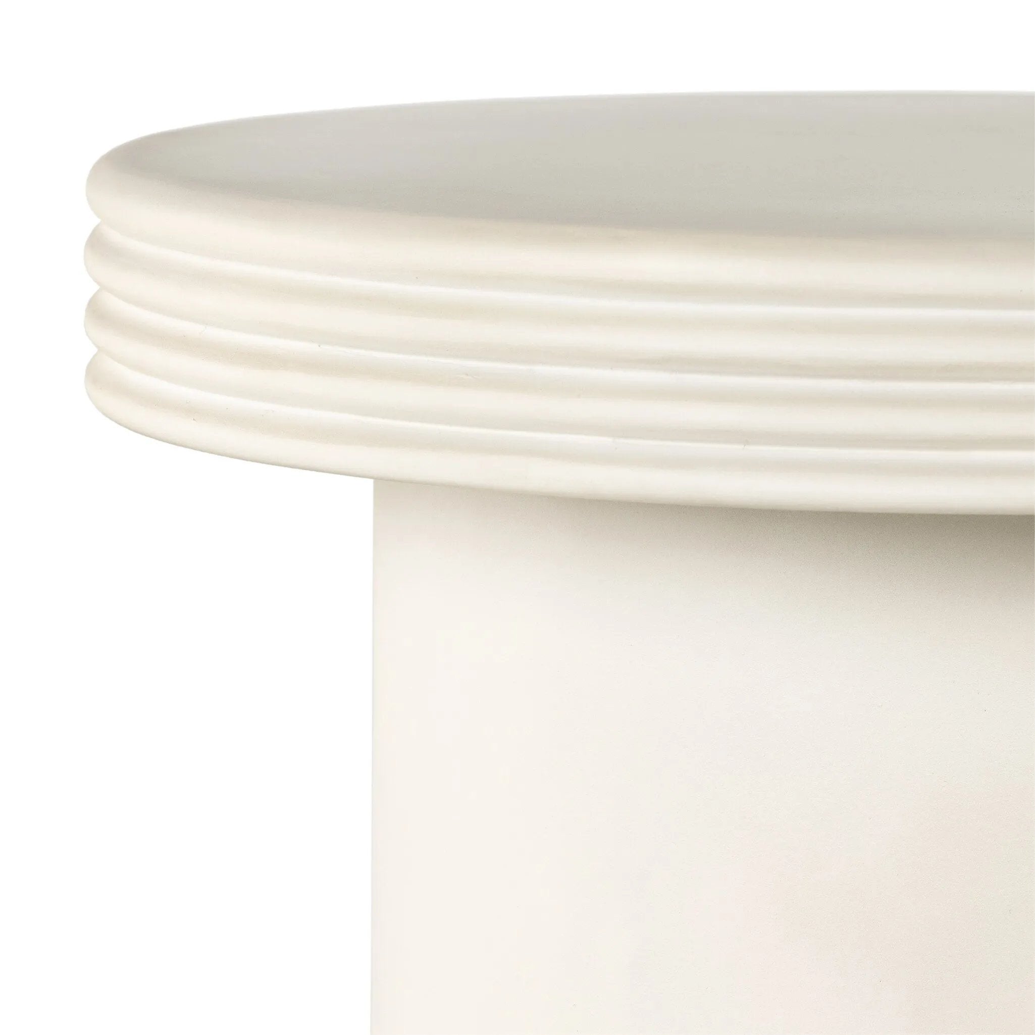 Statuesque and streamlined, an outdoor end table is crafted of smooth solid concrete and detailed with ribbed edging on top. Cover or store indoors during inclement weather and when not in use.As enthusiasts of wabi sabi design at Amethyst, we love the warm modern inspired Grecia Outdoor End Table. Amethyst Home provides interior design, new home construction design consulting, vintage area rugs, and lighting in the Omaha metro area.