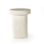 Statuesque and streamlined, an outdoor end table is crafted of smooth solid concrete and detailed with ribbed edging on top. Cover or store indoors during inclement weather and when not in use.As enthusiasts of wabi sabi design at Amethyst, we love the warm modern inspired Grecia Outdoor End Table. Amethyst Home provides interior design, new home construction design consulting, vintage area rugs, and lighting in the San Diego metro area.