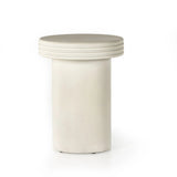 Statuesque and streamlined, an outdoor end table is crafted of smooth solid concrete and detailed with ribbed edging on top. Cover or store indoors during inclement weather and when not in use.As enthusiasts of wabi sabi design at Amethyst, we love the warm modern inspired Grecia Outdoor End Table. Amethyst Home provides interior design, new home construction design consulting, vintage area rugs, and lighting in the San Diego metro area.