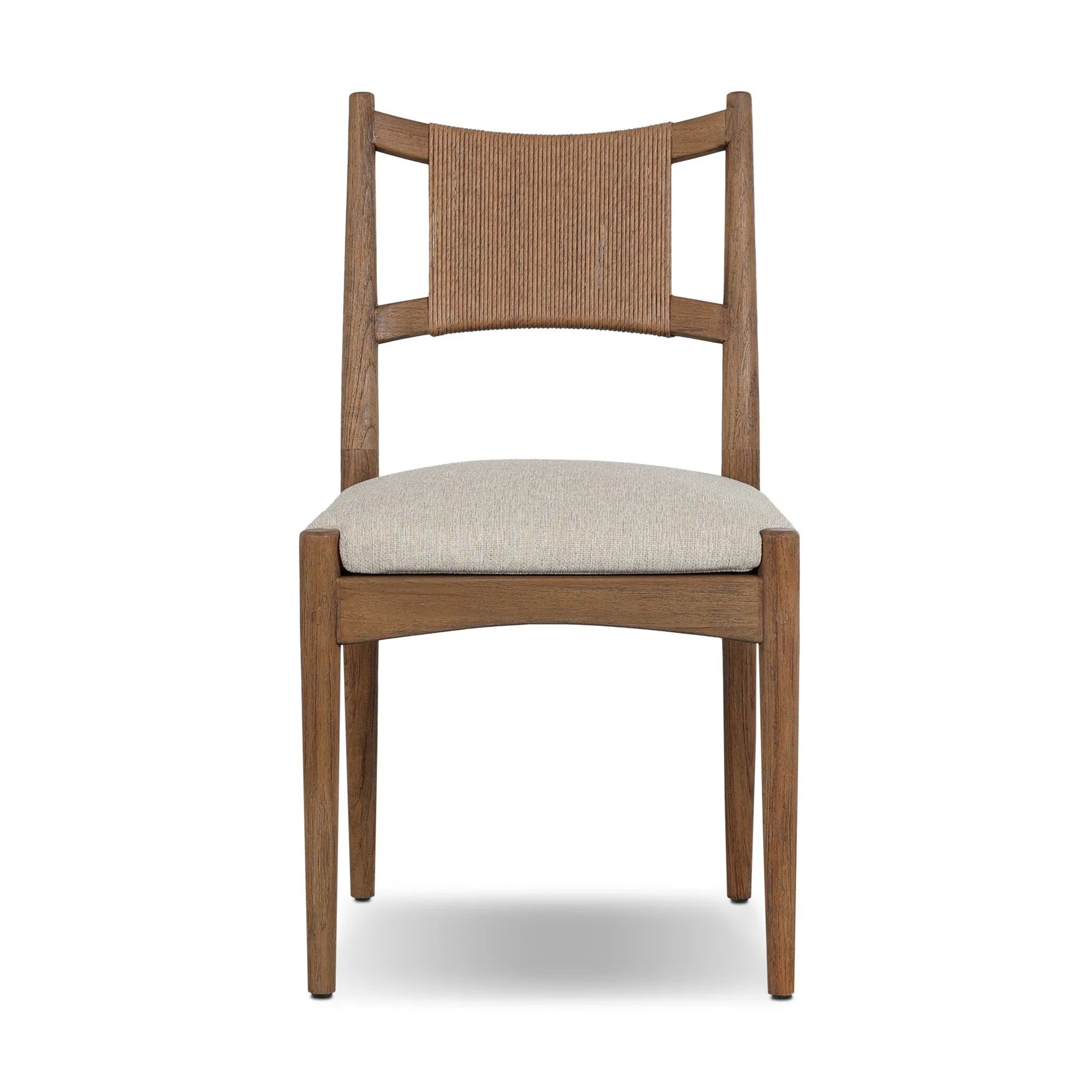 A curved back wrapped and textural woven paper cord take this everyday dining chair to new heights. FSC®-certified teak frames a tightly woven seat for a clean, monochromatic look. Cover or store inside during inclement weather and when not in use. Amethyst Home provides interior design, new home construction design consulting, vintage area rugs, and lighting in the Newport Beach metro area.