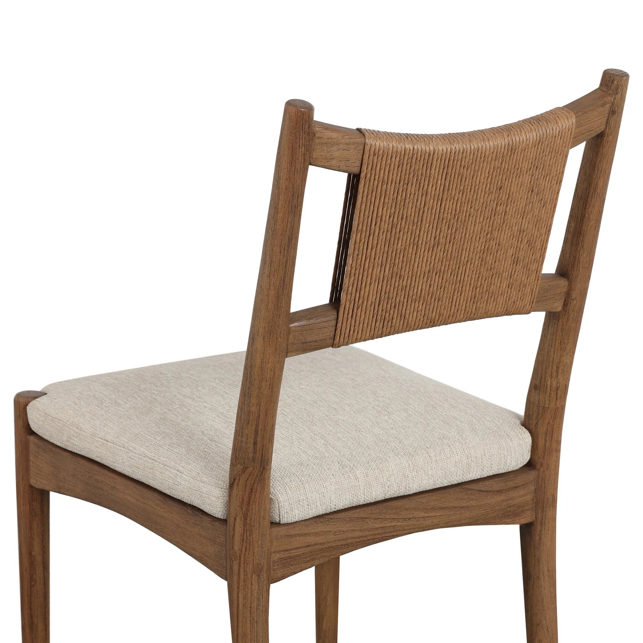 A curved back wrapped and textural woven paper cord take this everyday dining chair to new heights. FSC®-certified teak frames a tightly woven seat for a clean, monochromatic look. Cover or store inside during inclement weather and when not in use. Amethyst Home provides interior design, new home construction design consulting, vintage area rugs, and lighting in the Scottsdale metro area.