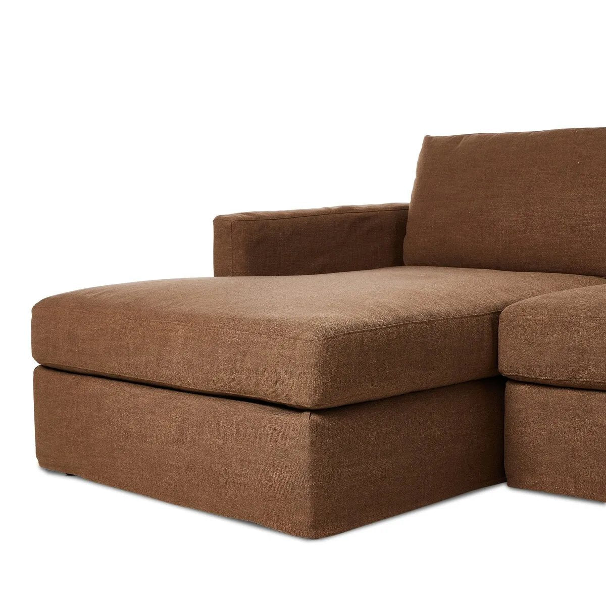 Featuring Hampton Antwerp Cafe 2-Piece Left Chaise Slipcover Sectional by Four Hands at Amethyst Home. Proudly built by American makers using US-sourced materials and mechanisms. This slipcovered sectional features clean track arms for a classic, traditional look, PFAS-free performance fabric, and feather filling for a plush sit. Slipcovered styles are fully r. Amethyst Home provides interior design, new home construction design consulting, vintage area rugs, and lighting in the Austin metro area.