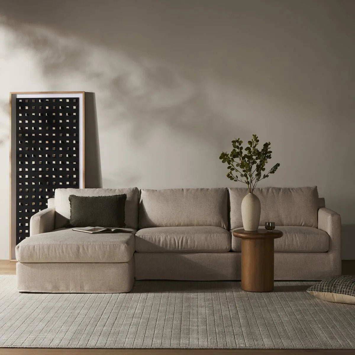 Featuring Hampton Evere Creme 2-Piece Left Chaise Slipcover Sectional by Four Hands at Amethyst Home. Proudly built by American makers using US-sourced materials and mechanisms. This slipcovered sectional features clean track arms for a classic, traditional look, PFAS-free performance fabric, and feather filling for a plush sit. Slipcovered styles are fully re. Amethyst Home provides interior design, new home construction design consulting, vintage area rugs, and lighting in the Austin metro area.