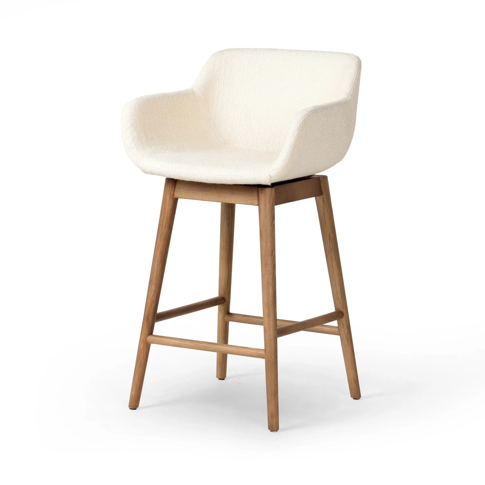 Featuring Hannah Kerbey Ivory Swivel Bar + Counter Stool by Four Hands at Amethyst Home. BarOverall Dimensions: 21.75"w x 20.50"d x 40.75"hWeight: 23.81 lbsCounterOverall Dimensions: 21.75"w x 20.50"d x 36.75"hWeight: 21.61 lbsMaterials: 96% Polyester, 4% Acrylic, Solid Ash, Poplar Plywood. Amethyst Home provides interior design, new home construction design consulting, vintage area rugs, and lighting in the Miami metro area.