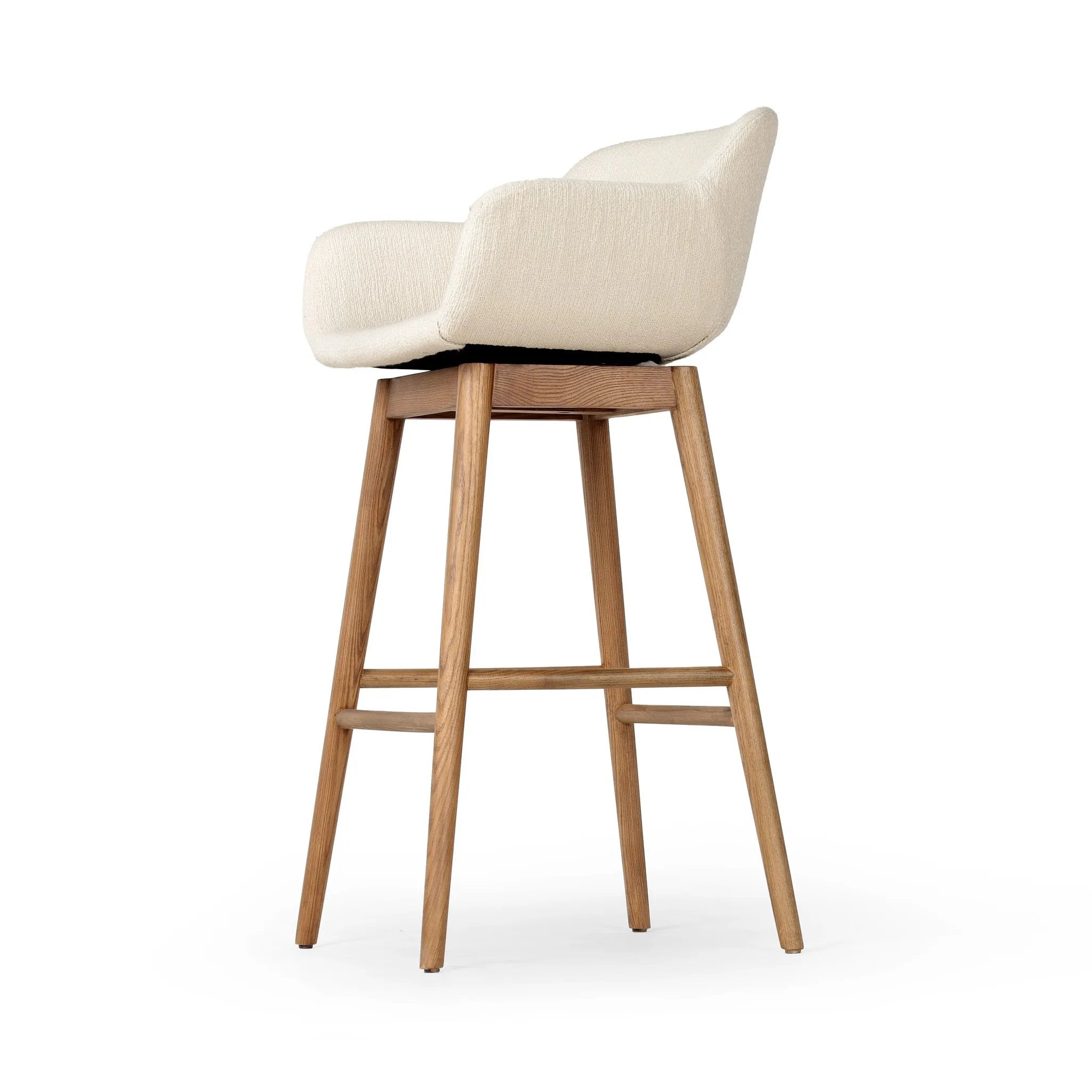 Featuring Hannah Kerbey Ivory Swivel Bar + Counter Stool by Four Hands at Amethyst Home. BarOverall Dimensions: 21.75"w x 20.50"d x 40.75"hWeight: 23.81 lbsCounterOverall Dimensions: 21.75"w x 20.50"d x 36.75"hWeight: 21.61 lbsMaterials: 96% Polyester, 4% Acrylic, Solid Ash, Poplar Plywood. Amethyst Home provides interior design, new home construction design consulting, vintage area rugs, and lighting in the Park City metro area.