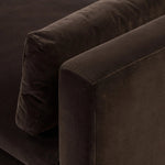 Mid-century modern with a dash of vintage detail, this bench-style sofa makes a statement. With traditional details like turned oak legs and brass casters, this low-profile sofa features an elongated bench seat for an inviting sit. Velvety chocolate-brown upholstery finishes a knife-edge back and boxed arm cushions Amethyst Home provides interior design, new home construction design consulting, vintage area rugs, and lighting in the Boston metro area.