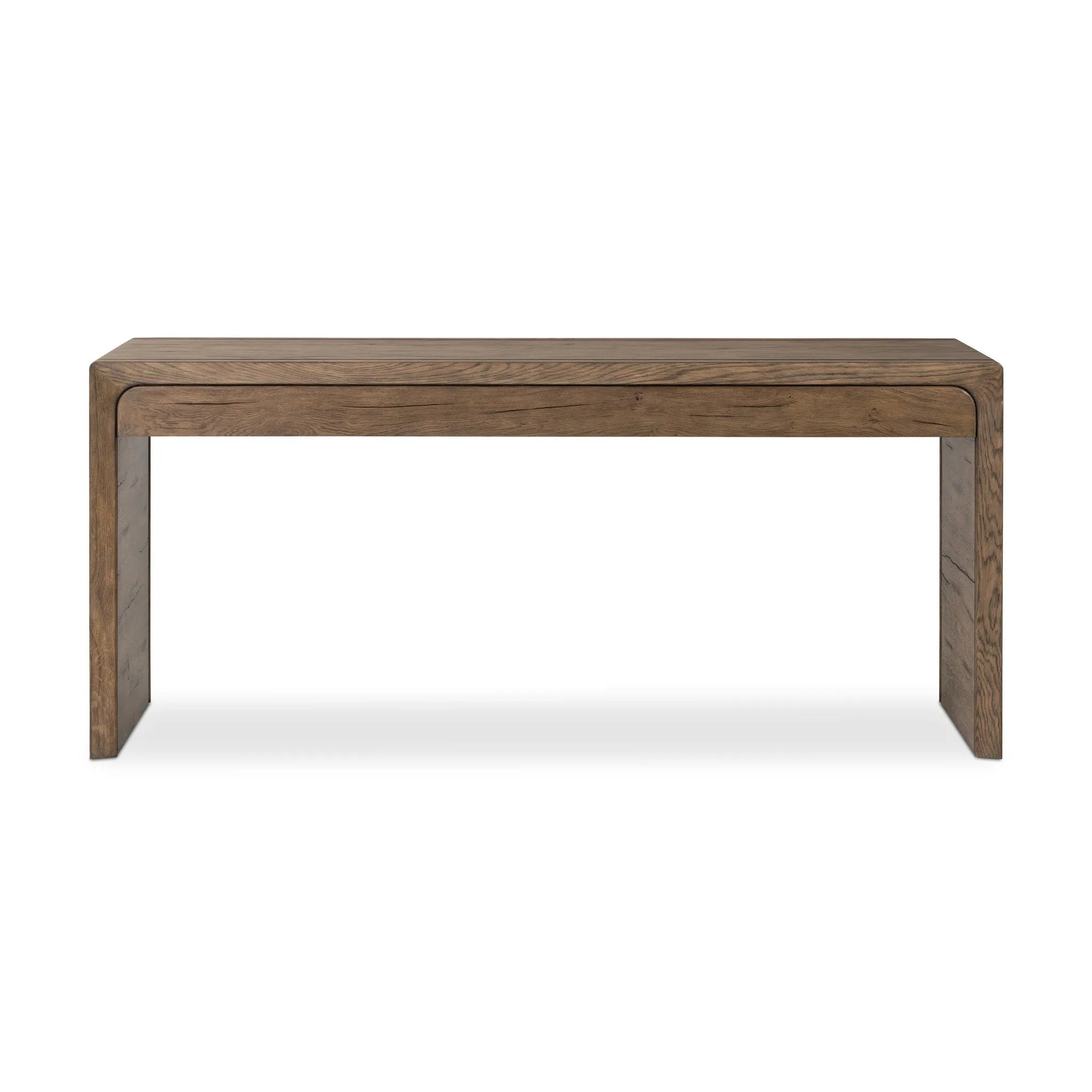 Featuring Henry Rustic Grey Veneer Desk by Four Hands at Amethyst Home. Made from solid reclaimed oak finished in a rustic grey, this slim-profile desk shapes subtly curved corners, bringing a handcrafted look to a minimalist form. Designed in partnership with longtime Four Hands collaborator Thomas Bina and Brazilian designer Ronald Sasson.Overall Dimensio. Amethyst Home provides interior design, new home construction design consulting, vintage area rugs, and lighting in the San Diego metro area.