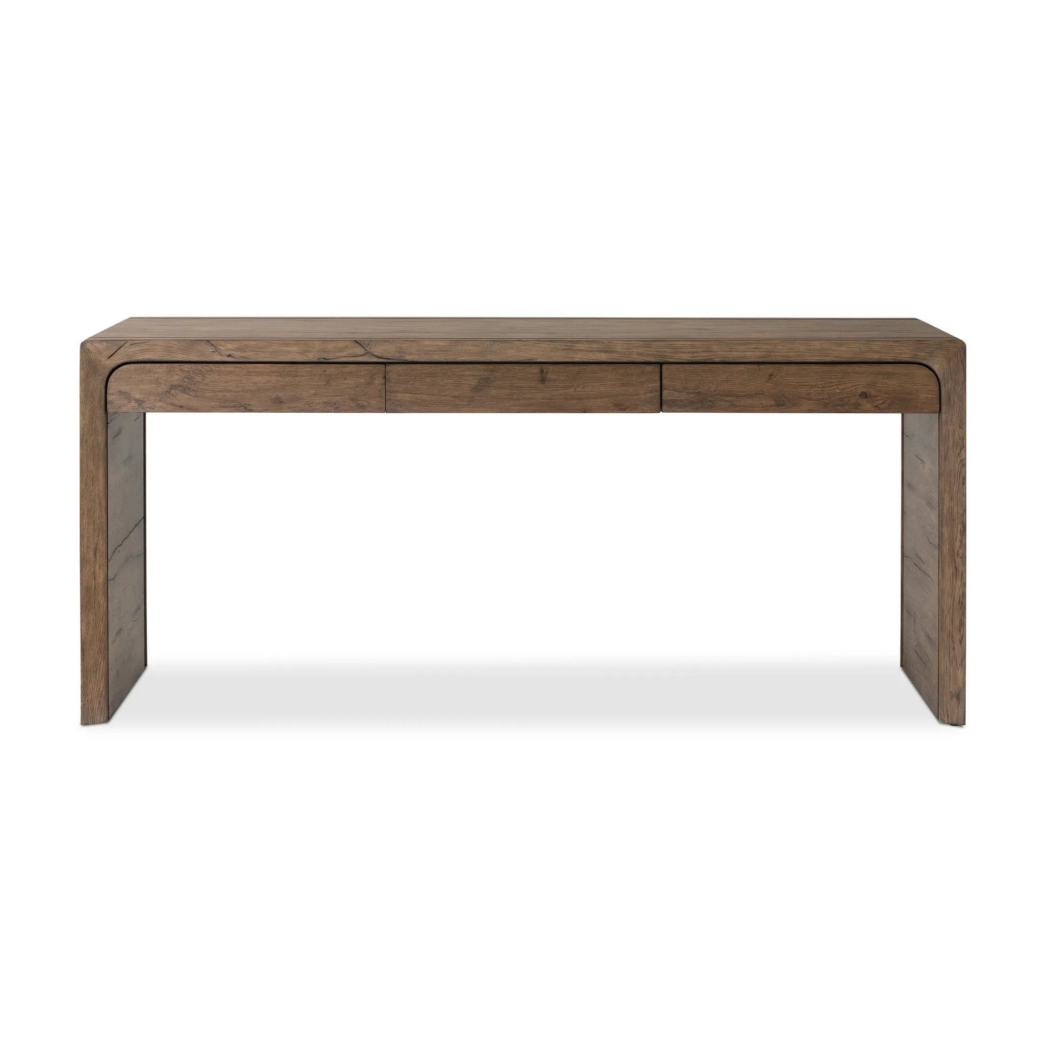 Featuring Henry Rustic Grey Veneer Desk by Four Hands at Amethyst Home. Made from solid reclaimed oak finished in a rustic grey, this slim-profile desk shapes subtly curved corners, bringing a handcrafted look to a minimalist form. Designed in partnership with longtime Four Hands collaborator Thomas Bina and Brazilian designer Ronald Sasson.Overall Dimensi. Amethyst Home provides interior design, new home construction design consulting, vintage area rugs, and lighting in the Scottsdale metro area.