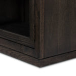 With rounded sides inspired by Eighties design, almond-finished oak brings depth into any room in your home. Spacious shelves create endless storage and display options for favorite books and keepsakes, all visible through clear tempered glass Amethyst Home provides interior design, new home construction design consulting, vintage area rugs, and lighting in the Alpharetta metro area.