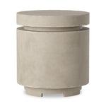 This outdoor propane tank enclosure pairs with fire tables for a clean, seamless look. Made from glass-reinforced concrete, each piece is naturally finished with subtle tones of grey and cream. It can act as an end table with its lid on, and has cutouts at the base for hose attachments. Amethyst Home provides interior design, new home construction design consulting, vintage area rugs, and lighting in the Calabasas metro area.