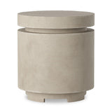 This outdoor propane tank enclosure pairs with fire tables for a clean, seamless look. Made from glass-reinforced concrete, each piece is naturally finished with subtle tones of grey and cream. It can act as an end table with its lid on, and has cutouts at the base for hose attachments. Amethyst Home provides interior design, new home construction design consulting, vintage area rugs, and lighting in the Calabasas metro area.