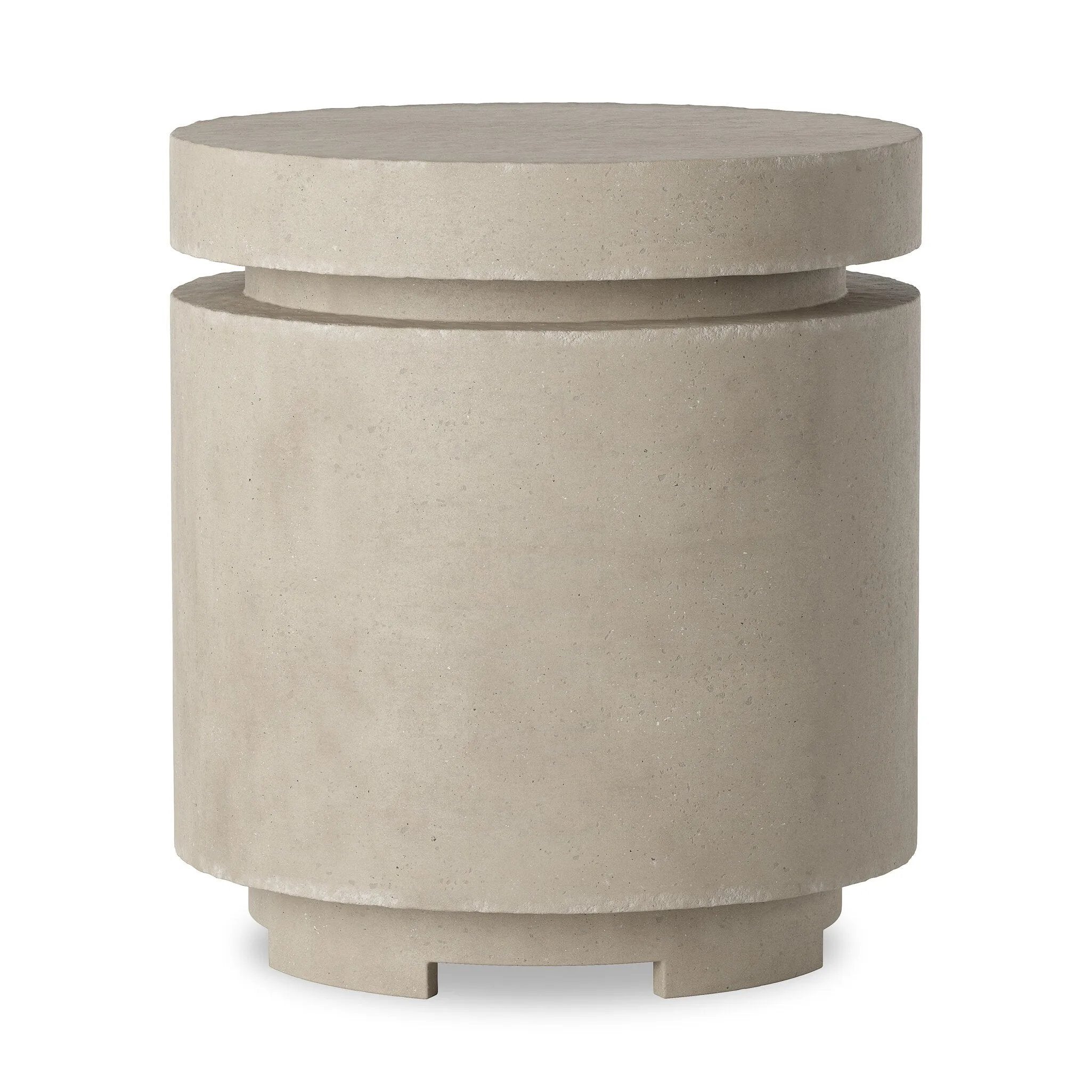 This outdoor propane tank enclosure pairs with fire tables for a clean, seamless look. Made from glass-reinforced concrete, each piece is naturally finished with subtle tones of grey and cream. It can act as an end table with its lid on, and has cutouts at the base for hose attachments. Amethyst Home provides interior design, new home construction design consulting, vintage area rugs, and lighting in the Calabasas metro area.