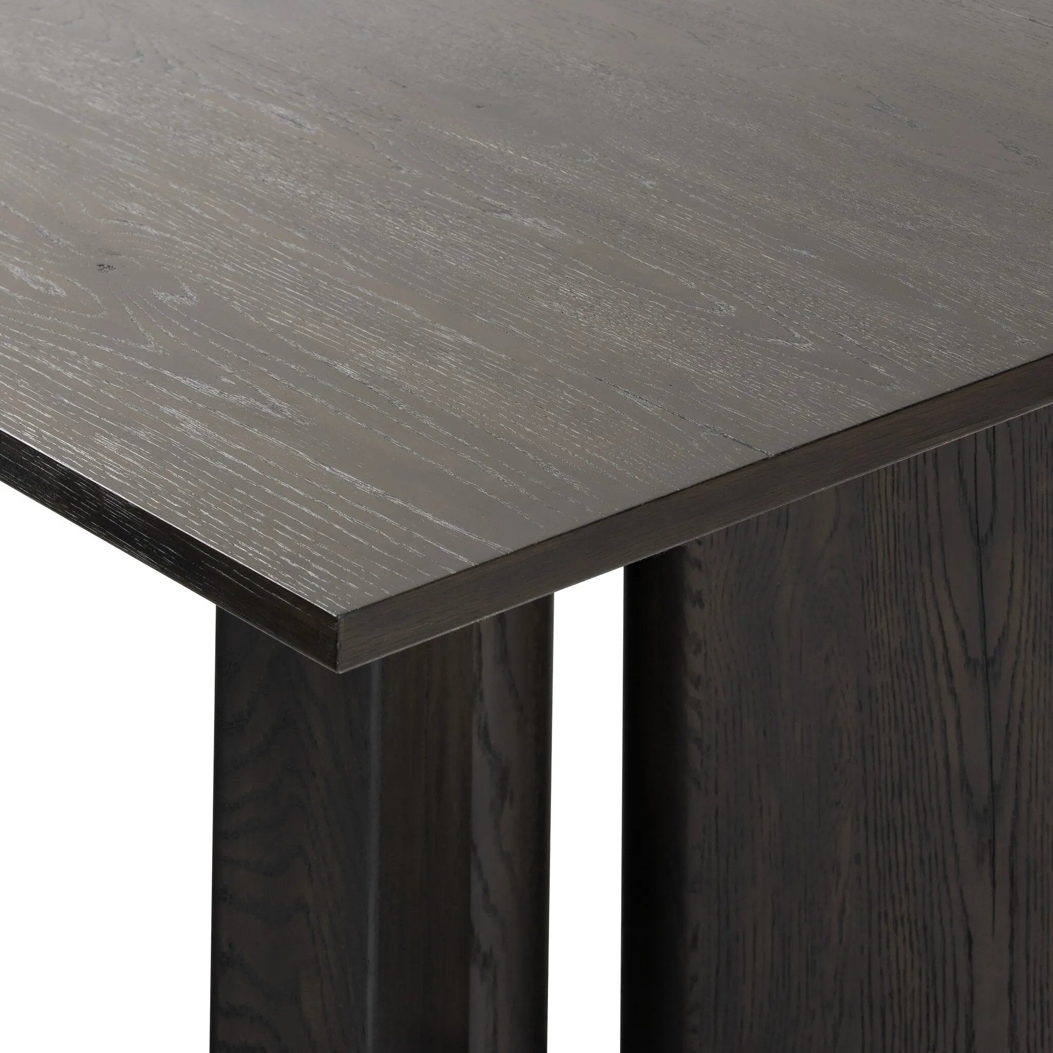 Featuring Huxley Smoked Black Veneer Dining Table by Four Hands at Amethyst Home. A smoked black finish brings character to this substantially sized dining table. Angled panel legs separated by a round cylinder craft a geometric look.
Overall Dimensions: 42.0" L x 100.0 " W x 30.0" H
Materials: Thick Oak Veneer, Solid OakWeight: 239.2 lbs. Amethyst Home provides interior design, new home construction design consulting, vintage area rugs, and lighting in the Newport Beach metro area.