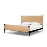 Simple from afar and detailed up close, this organic bed features woven rush for a crafted modern look. A black iron frame offers a striking yet complementary visual contrast.As enthusiasts of luxe style at Amethyst, we love the optimistic inspired Iber Bed. Amethyst Home provides interior design, new home construction design consulting, vintage area rugs, and lighting in the Boston metro area.