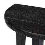 Simple shaping, endless options. Finished in a brownish grey, character-rich reclaimed woods shape a half-circle tabletop and softened tapered legs. Ideal for styling next to your favorite sofa or reading chair, or up against the wall if you're short on space. Amethyst Home provides interior design, new home construction design consulting, vintage area rugs, and lighting in the Calabasas metro area.