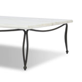 Inspired by Art Deco designs, this outdoor coffee table introduces a sense of movement to a classic silhouette. Graceful, flowing lines on the base pair with a white marble top for a classic black-and-white look. Cover or store inside during inclement weather and when not in use. Amethyst Home provides interior design, new home construction design consulting, vintage area rugs, and lighting in the Park City metro area.