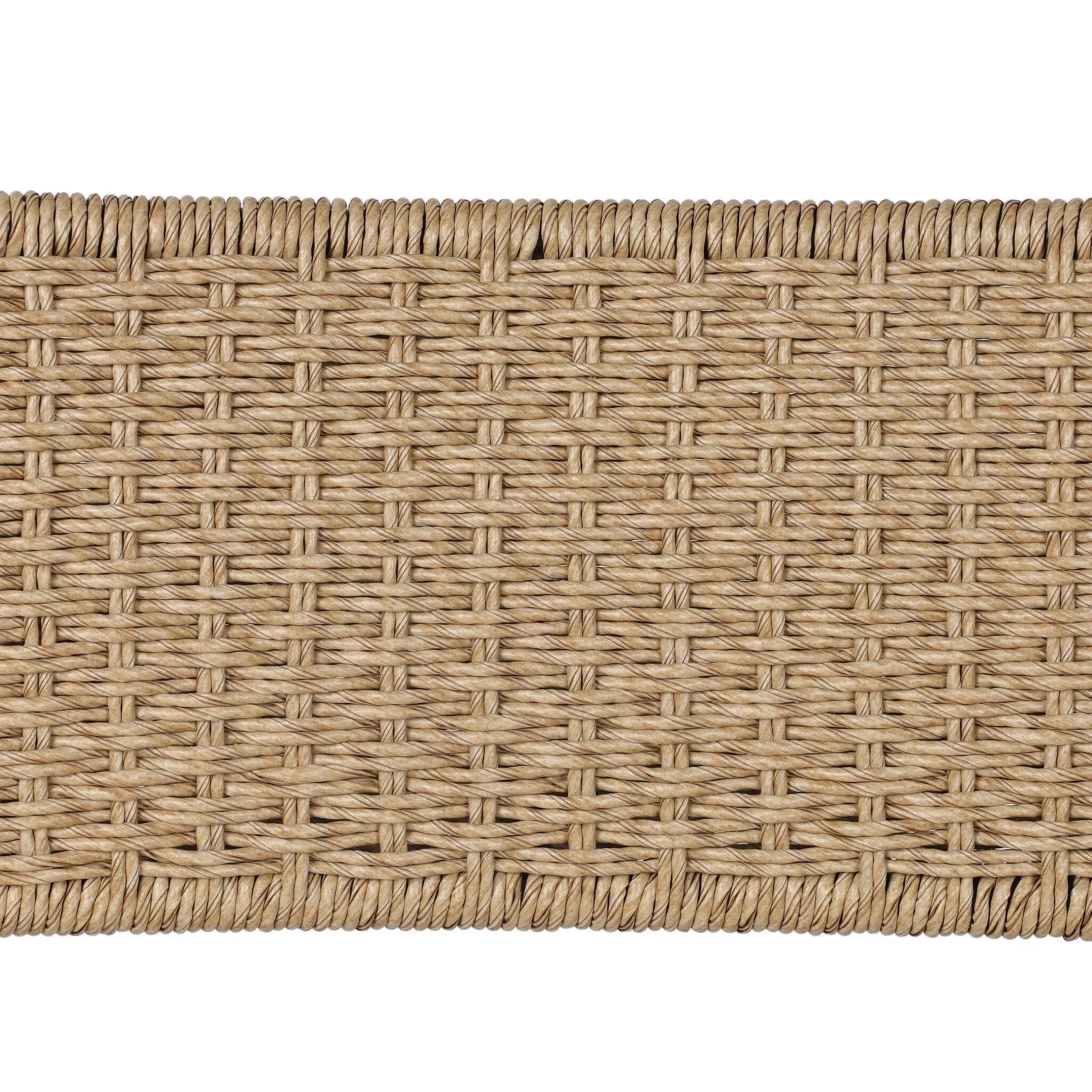 Inspired by Art Deco designs, this outdoor dining chair introduces a sense of movement to a classic silhouette. Subtly curved metal framing, a woven back and upholstered seat cushion craft a thoughtful mix of materials. Cover or store inside during inclement weather and when not in use. Amethyst Home provides interior design, new home construction design consulting, vintage area rugs, and lighting in the Austin metro area.