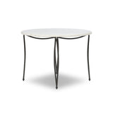 Inspired by Art Deco designs, this outdoor bistro dining table introduces a sense of movement to a classic silhouette. Graceful, flowing lines on the base pair with a white marble top for a classic black-and-white look. Cover or store inside during inclement weather and when not in use. Amethyst Home provides interior design, new home construction design consulting, vintage area rugs, and lighting in the Des Moines metro area.