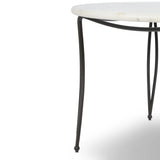 Inspired by Art Deco designs, this outdoor bistro dining table introduces a sense of movement to a classic silhouette. Graceful, flowing lines on the base pair with a white marble top for a classic black-and-white look. Cover or store inside during inclement weather and when not in use. Amethyst Home provides interior design, new home construction design consulting, vintage area rugs, and lighting in the Houston metro area.