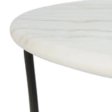 Inspired by Art Deco designs, this outdoor bistro dining table introduces a sense of movement to a classic silhouette. Graceful, flowing lines on the base pair with a white marble top for a classic black-and-white look. Cover or store inside during inclement weather and when not in use. Amethyst Home provides interior design, new home construction design consulting, vintage area rugs, and lighting in the Los Angeles metro area.