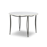 Inspired by Art Deco designs, this outdoor bistro dining table introduces a sense of movement to a classic silhouette. Graceful, flowing lines on the base pair with a white marble top for a classic black-and-white look. Cover or store inside during inclement weather and when not in use. Amethyst Home provides interior design, new home construction design consulting, vintage area rugs, and lighting in the Seattle metro area.