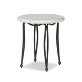 Inspired by Art Deco designs, this outdoor end table introduces a sense of movement to a classic silhouette. Graceful, flowing lines on the base pair with a white marble top for a classic black-and-white look. Cover or store inside during inclement weather and when not in use. Amethyst Home provides interior design, new home construction design consulting, vintage area rugs, and lighting in the Tampa metro area.