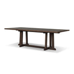 Subtly angled legs meet in a trestle-style stretcher base, pairing with a slatted top for a rustic-style outdoor dining table, also ideal for indoor spaces. Large chamfer details on the base and supports bring softness to FSC®-certified teak. Cover or store inside during inclement weather and when not in use Amethyst Home provides interior design, new home construction design consulting, vintage area rugs, and lighting in the Houston metro area.