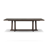 Subtly angled legs meet in a trestle-style stretcher base, pairing with a slatted top for a rustic-style outdoor dining table, also ideal for indoor spaces. Large chamfer details on the base and supports bring softness to FSC®-certified teak. Cover or store inside during inclement weather and when not in use Amethyst Home provides interior design, new home construction design consulting, vintage area rugs, and lighting in the Los Angeles metro area.