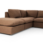 Featuring Ingel Antwerp Cafe 4-Piece Sectional W/ Ottoman by Four Hands at Amethyst Home. Inflated, pillow-inspired cushioning all around brings cozy comfort to the room. High-performance linen offers the best of both worlds on this plush and welcoming sectional.  Inflated arms, feather-fiber blend cushioning, a soft, durable linen fabric and the coordinati. Amethyst Home provides interior design, new home construction design consulting, vintage area rugs, and lighting in the Calabasas metro area.