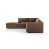 Featuring Ingel Antwerp Cafe 4-Piece Sectional W/ Ottoman by Four Hands at Amethyst Home. Inflated, pillow-inspired cushioning all around brings cozy comfort to the room. High-performance linen offers the best of both worlds on this plush and welcoming sectional.  Inflated arms, feather-fiber blend cushioning, a soft, durable linen fabric and the coordinating . Amethyst Home provides interior design, new home construction design consulting, vintage area rugs, and lighting in the Dallas metro area.