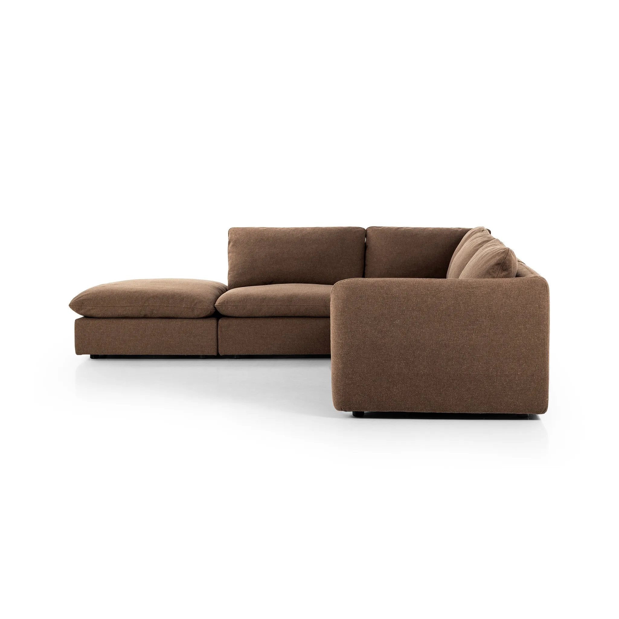 Featuring Ingel Antwerp Cafe 4-Piece Sectional W/ Ottoman by Four Hands at Amethyst Home. Inflated, pillow-inspired cushioning all around brings cozy comfort to the room. High-performance linen offers the best of both worlds on this plush and welcoming sectional.  Inflated arms, feather-fiber blend cushioning, a soft, durable linen fabric and the coordinating . Amethyst Home provides interior design, new home construction design consulting, vintage area rugs, and lighting in the Dallas metro area.