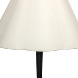 Slim in style, crisp with contrast. A black wrought iron base supports a cream-colored linen shade with scallop detailing Amethyst Home provides interior design, new home construction design consulting, vintage area rugs, and lighting in the Boston metro area.