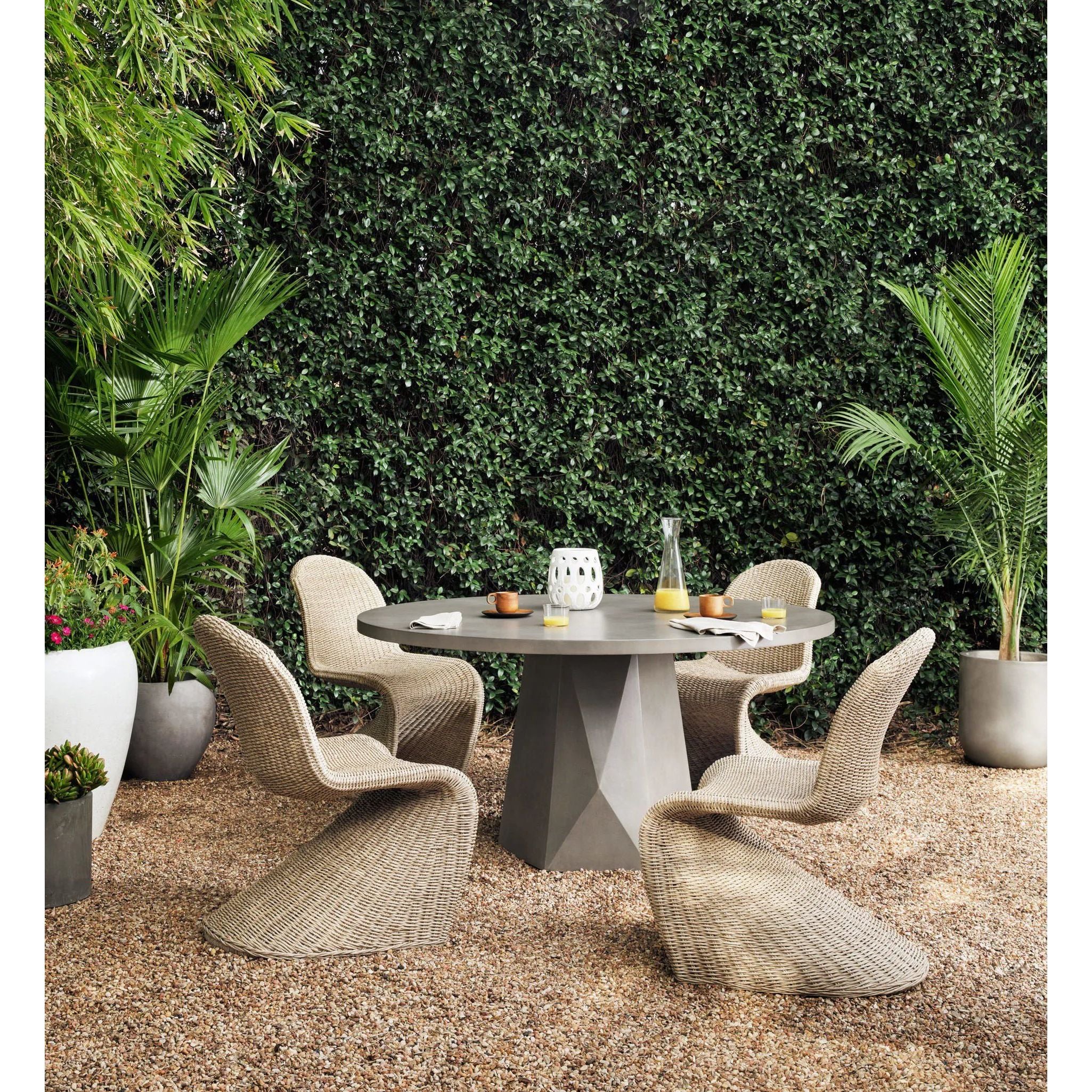 Grey-finished concrete and round shaping make for a naturally sleek planter, indoors or out. Cover or store inside during inclement weather and when not in use Amethyst Home provides interior design, new home construction design consulting, vintage area rugs, and lighting in the Park City metro area.