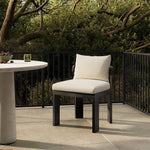 Crisp upholstery and metal framing form a simple barrel back outdoor dining chair, complemented by softened edges and a fluid shape for a classic look. Cover or store inside during inclement weather and when not in use. Amethyst Home provides interior design, new home construction design consulting, vintage area rugs, and lighting in the Calabasas metro area.