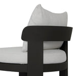 Crisp upholstery and metal framing form a simple barrel back outdoor dining chair, complemented by softened edges and a fluid shape for a classic look. Cover or store inside during inclement weather and when not in use. Amethyst Home provides interior design, new home construction design consulting, vintage area rugs, and lighting in the Houston metro area.