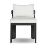 Crisp upholstery and metal framing form a simple barrel back outdoor dining chair, complemented by softened edges and a fluid shape for a classic look. Cover or store inside during inclement weather and when not in use. Amethyst Home provides interior design, new home construction design consulting, vintage area rugs, and lighting in the Nashville metro area.