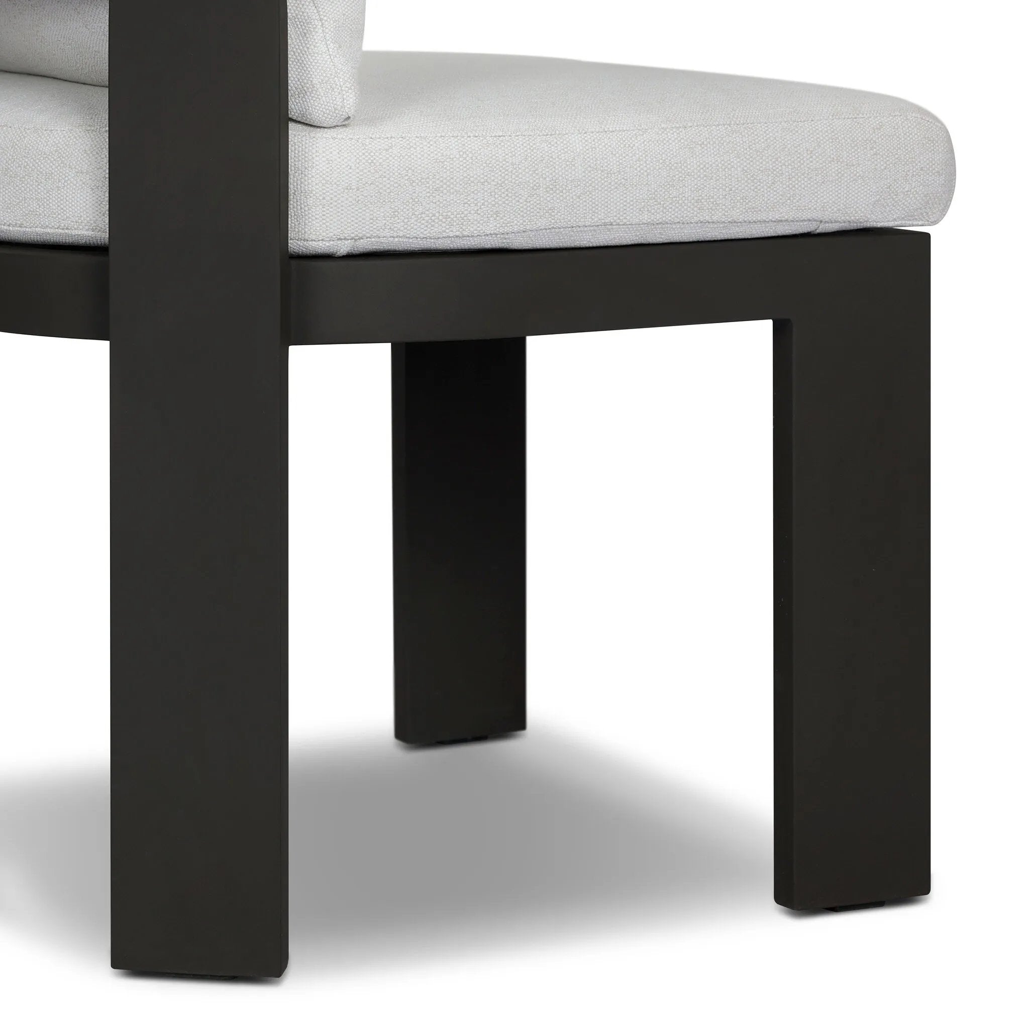 Crisp upholstery and metal framing form a simple barrel back outdoor dining chair, complemented by softened edges and a fluid shape for a classic look. Cover or store inside during inclement weather and when not in use. Amethyst Home provides interior design, new home construction design consulting, vintage area rugs, and lighting in the Salt Lake City metro area.