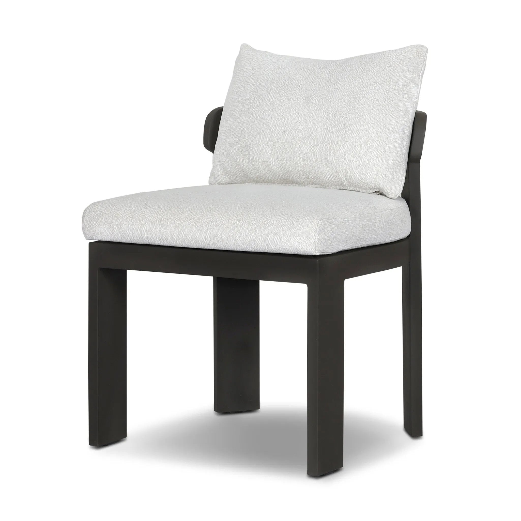 Crisp upholstery and metal framing form a simple barrel back outdoor dining chair, complemented by softened edges and a fluid shape for a classic look. Cover or store inside during inclement weather and when not in use. Amethyst Home provides interior design, new home construction design consulting, vintage area rugs, and lighting in the Tampa metro area.