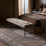 Channel Art Deco with a curved stretcher base of bronzed hammered iron and a velvety seat in a versatile earth tone. Style in the bedroom or entryway to create an extra surface, or in your living space for bonus seating Amethyst Home provides interior design, new home construction design consulting, vintage area rugs, and lighting in the Austin metro area.