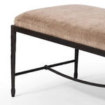 Channel Art Deco with a curved stretcher base of bronzed hammered iron and a velvety seat in a versatile earth tone. Style in the bedroom or entryway to create an extra surface, or in your living space for bonus seating Amethyst Home provides interior design, new home construction design consulting, vintage area rugs, and lighting in the Dallas metro area.